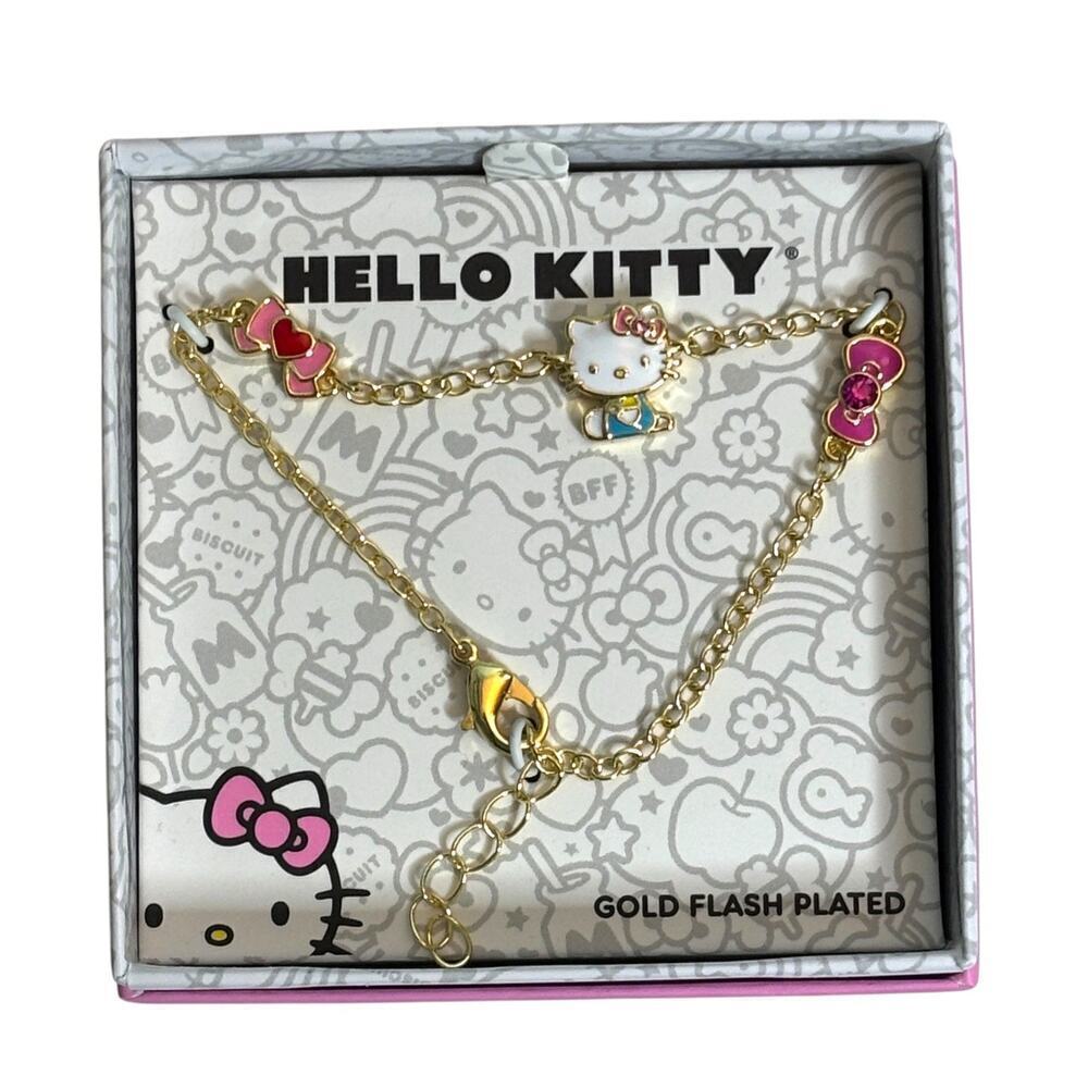 Hello Kitty Charm Bracelet Gold Plated Lobster Clasp NIB